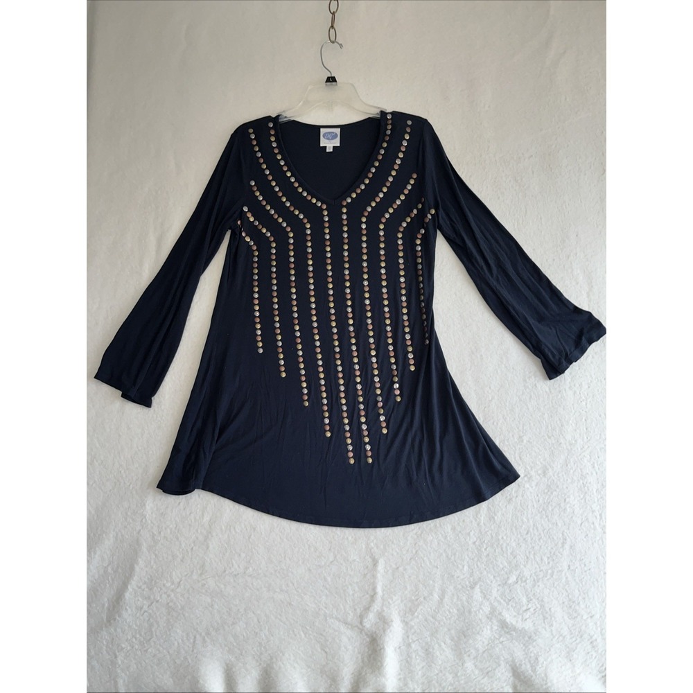 DG2 by Diane Gilman Dress Medium Blue Knee Length Button Accents